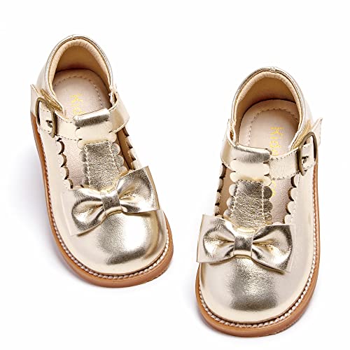Kiderence Toddler Girls Mary Jane Dress Shoes Little Girls School Oxford Gold Flats Size 7 #TOP23