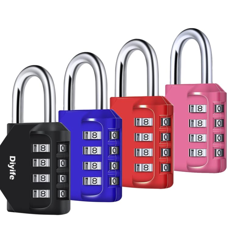Candados de combinación de 4 dígitos impermeables para taquillas y vallas en pack de 4 colores