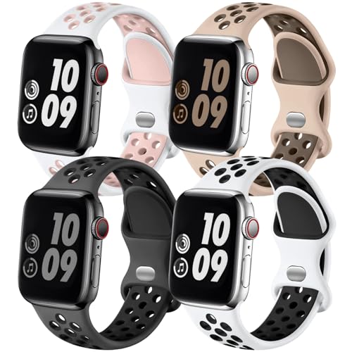 Image of Adorve 4 Pack Sport Bands for Apple Watch 49mm 41mm 40mm 38mm 45mm 44mm 42mm for Women Men, Durable Breathable Soft Silicone Replacement Wrist Strap for iWatch Ultra SE Series 8 7 6 5 4 3 2 1, S /M M /L