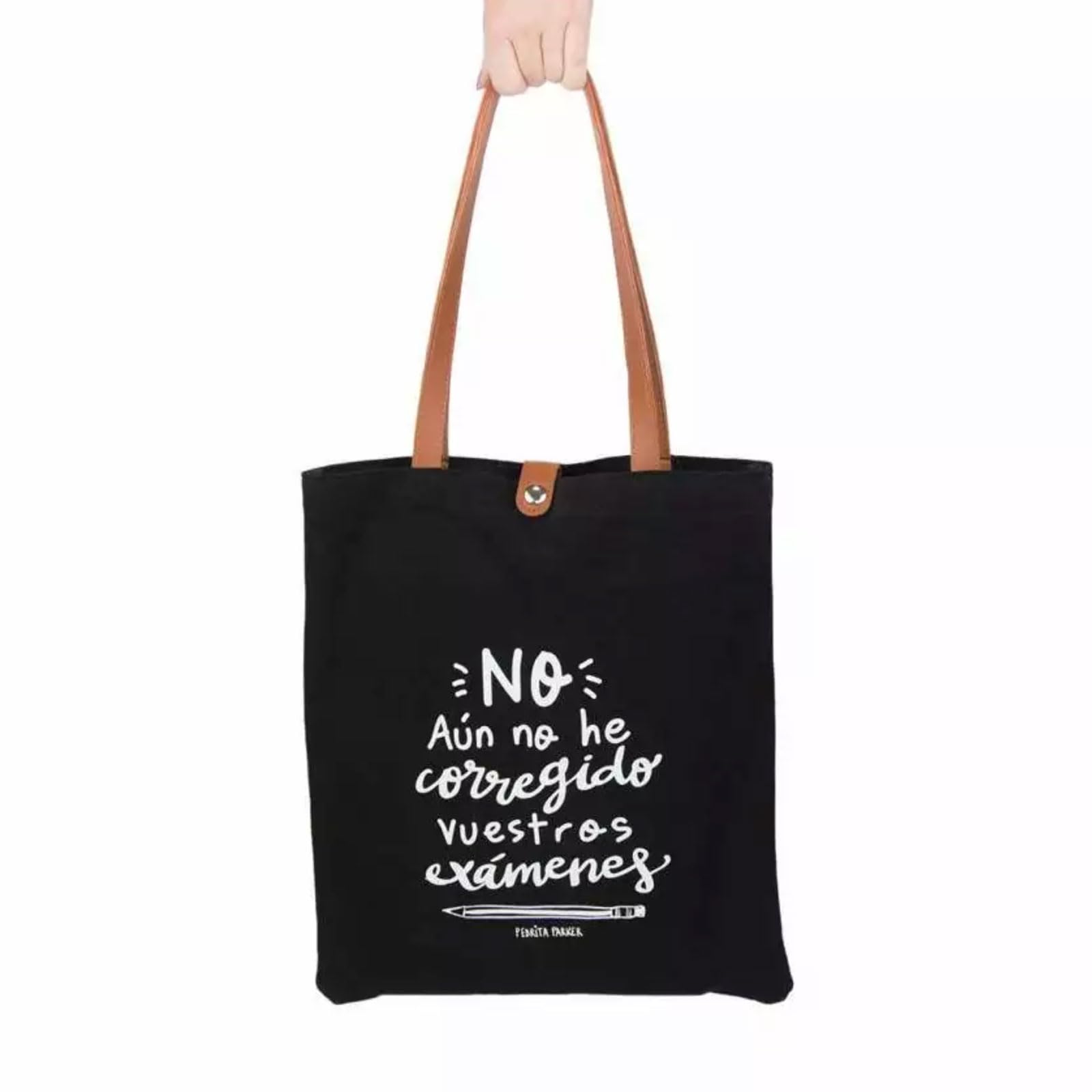Pedrita Parker Tote Bag, Fabric Bag Designed for Teachers with Sturdy Leatherette Handles and Interior Pockets, Correct Examinations Model, Black/White, One Size, teachers