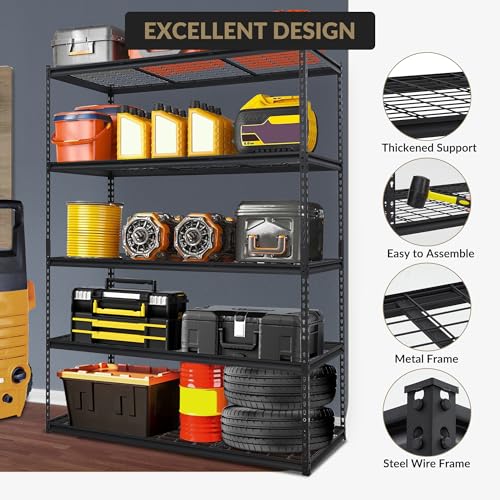 Image of Heavy Duty Storage Shelves 60x24x78 in, 2500Lbs Adjustable Metal Shelving for Garage Organization, Durable Garage Shelving Easy Assemble