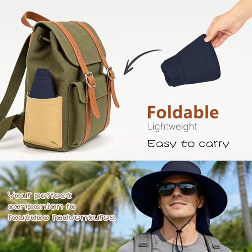 Image of ZOORON Sun Hats for Men Women Fishing Hat with Neck Flap,UPF 50+ Sun Hat Waterproof Wide Brim Bucket Hats for Safari Hiking