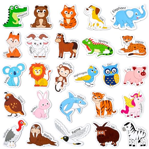 JoyCat Wooden Magnets for Kids – 26 Cute A-Z Animals Fridge Magnets for Toddlers, Large Magnetic Animal Refrigerator Toys, Fun Educational Learning...