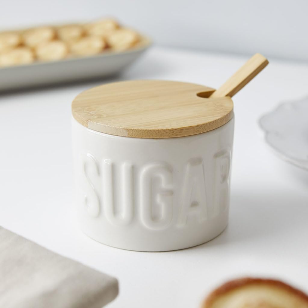 Balvi Zuccheriera Sugar Colore Bianco Contenitore Elegante per conservare Lo Zucchero Ceramica/bambù