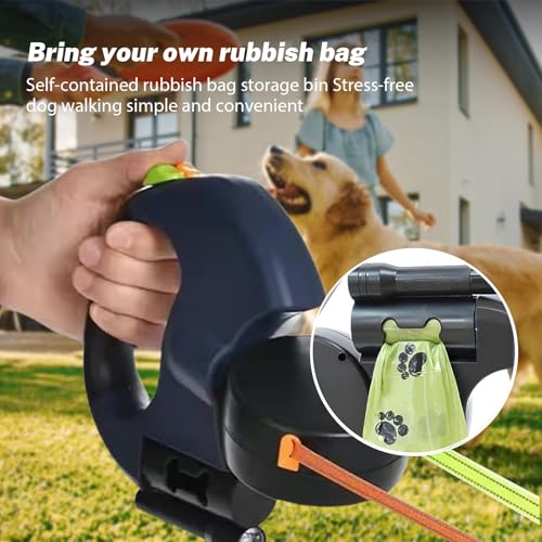 Einziehbare Hundeleine,10Fuß Hundeleine mit LED-Licht, Doppelleine für 2 Hunde, 360° Verhedderungsfreier Leinenverlängerung, mit Kotbeutel, für Hunde bis 50kg, für Training und Spaziergänge (Schwarz)