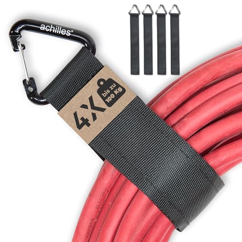 achilles Verlängerungskabel-Organizer (4er Pack), Kabelaufhänger, Variable Klettbänder mit Karabinerschnalle für Kabel, Organisation und Aufbewahrung in Garage und Werkstatt