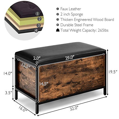 Giantex Industrial Storage Bench, Flip Top Storage Ottoman, Toy Box Organizer, Faux Leather Footrest Bench With Padded Seat, Bed End Stool, Entryway Storage Bench, Supports 265Lbs #TOP6