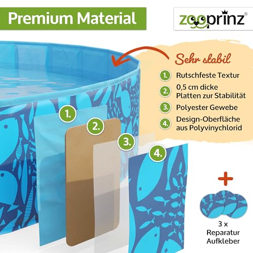 zooprinz Faltbarer Pool 160x30 cm - Für große, kleine Hunde & Kinder – Haustier Hundepool stabil & rutschfest Swimmingpool, Planschbecken Hund Kind – Schwimmbad