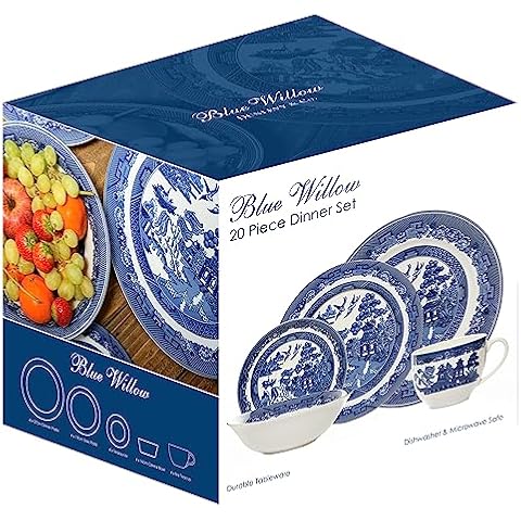 AuraHome Blue Willow 20 Piece Dinner Set Cover