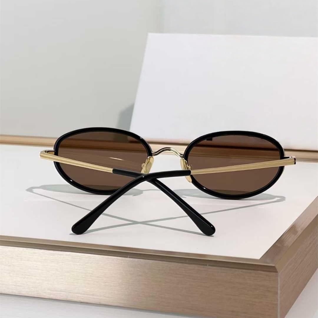 Gafas de sol con montura ovalada de metal, protección UV400, estilo retro.