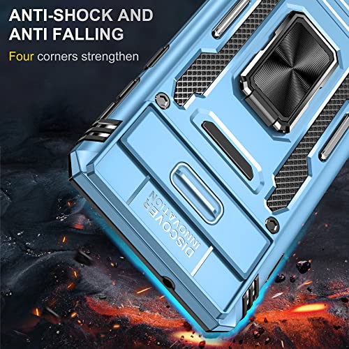 Image of Slide Camera Cover with Ring Holder Mobile Phone Case Cover for Samsung Galaxy S10 (Blue)