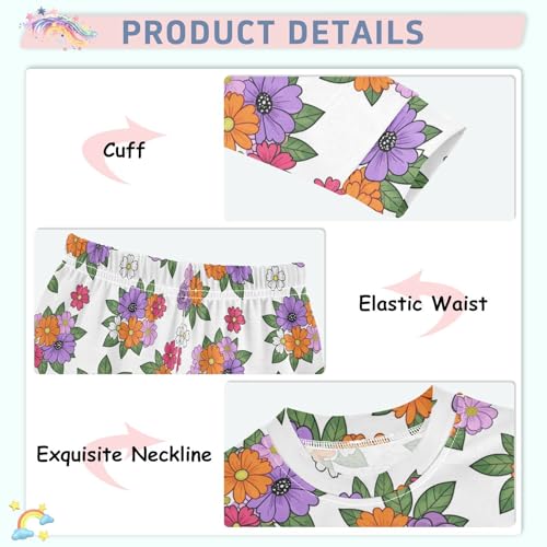 Pajama Sets Long Sleeve Floral Pattern Colorful Soft Comfy Sleepwear 2 Piece PJS 3-8T4