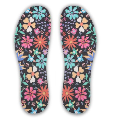 Image of Womens No Show Socks Anti-Odor Sockless Shoe Inserts Size 9-13 | Thin Shoe Insoles,Breathable,Comfort Barefoot Shoe Liner,Machine Washable,Moisture Control,Cute,Everyday Insole,Floral Print