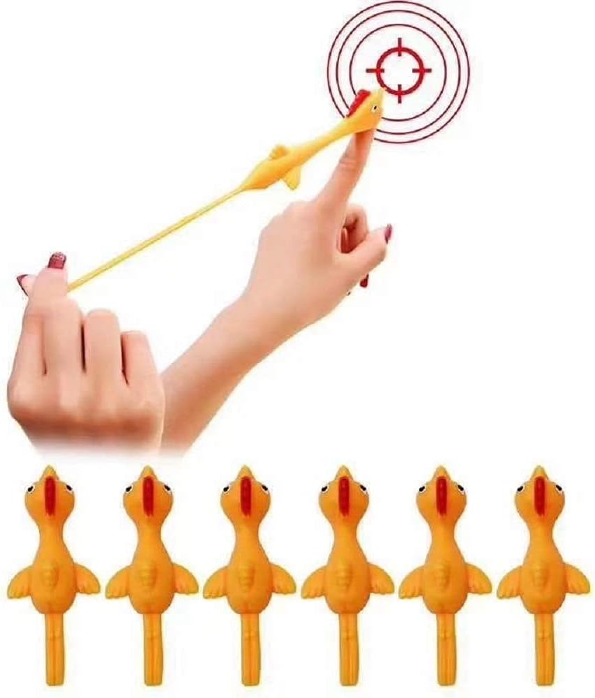 FANG GAO Slingshot Chicken Catapult Launch | Elastic Sticking Turkey Flying Finger Birds Sticky Decompression Toy Fun Target Practice (10 PCs)