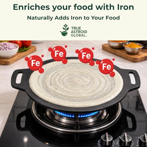 Image of Pure Iron Dosa Tawa, 12 Inch, 6mm Thick, Fully Seasoned, Naturally Non-Stick, Flat Borderless Design, 30 cm, 3.6 kg (6 mm (3.6kg) Natural Black)