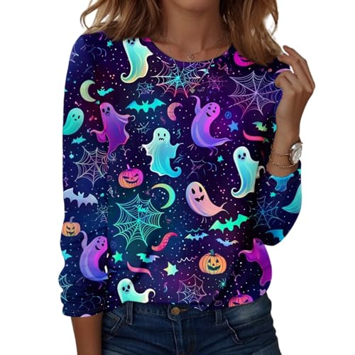 Halloween Shirts for Women Long Sleeve Plus Size Fashion Crewneck Comfortable Tshirts Halloween Costumes for Women