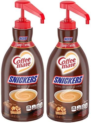 Nestle Coffee mate Coffee Creamer, Snickers, Concentrated Liquid Pump Bottle, Non Dairy, No Refrigeration, 50.7 Fl Oz (Pack of 2)