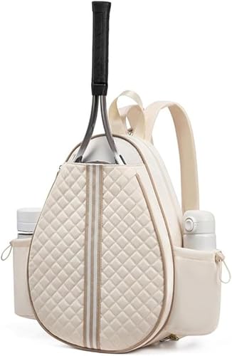 Daaxing Bolsa bandolera para raqueta de tenis, mochila cruzada impermeable para tenis, bolsas ligeras para raquetas, correa ajustable permite, 32 x 12 x 42 cm (Beige)