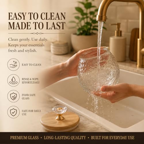 Image of bellemax 500ML Clear Glass Storage Jar With Air Tight Wooden golden butterfly Lids- Airtight Food Jars Glass Kitchen Containers For Pantry, Pickle Jar, Sugar Pasta Sugar Storage Jar (BM-04, Set of 2)