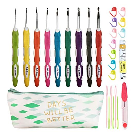 Latest Set of 27 PCS Ergonomic Crochet Hooks Set with Case Extra Long Soft Grip Handles Crochet Hook Needles for Arthritic Hands,Standard US Size B(2MM)-J(6MM)