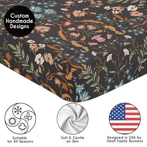 Image of Sweet Jojo Designs 2-Piece Baby Crib Sheets Set (Black Wildflower Vintage Floral) for Girls, Infant Nursery, Toddler Room - Standard Size (Boho, Paisley, Bohemian, Cottagecore, Farmhouse, Garden)