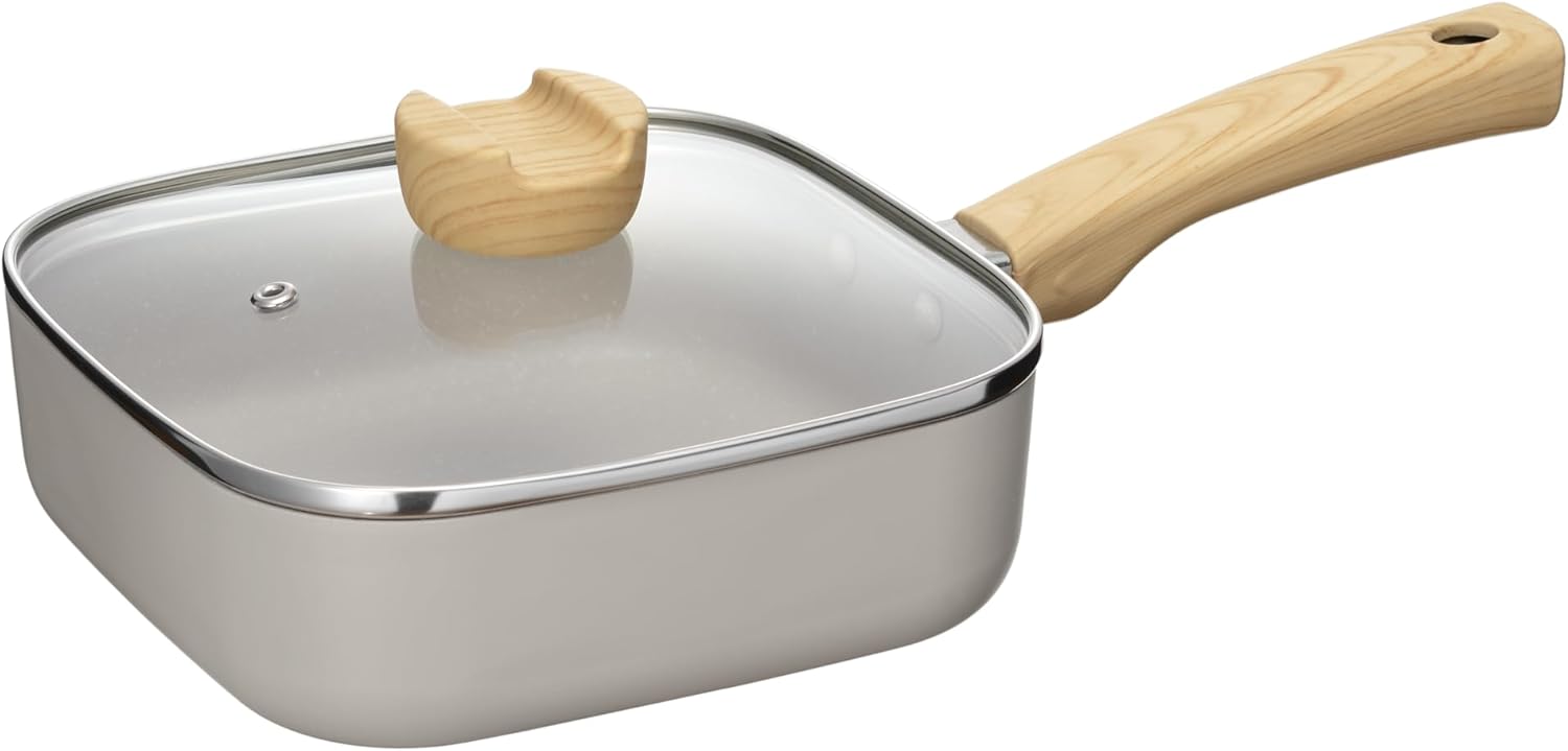 Wahei Freiz MB-2711 Square Frying Pan, 7.1 x 7.1 inches (18 x 18 cm), Lid Included, PFOA Free, Fluorine Resin Treatment, Induction Compatible, Gas Hopper