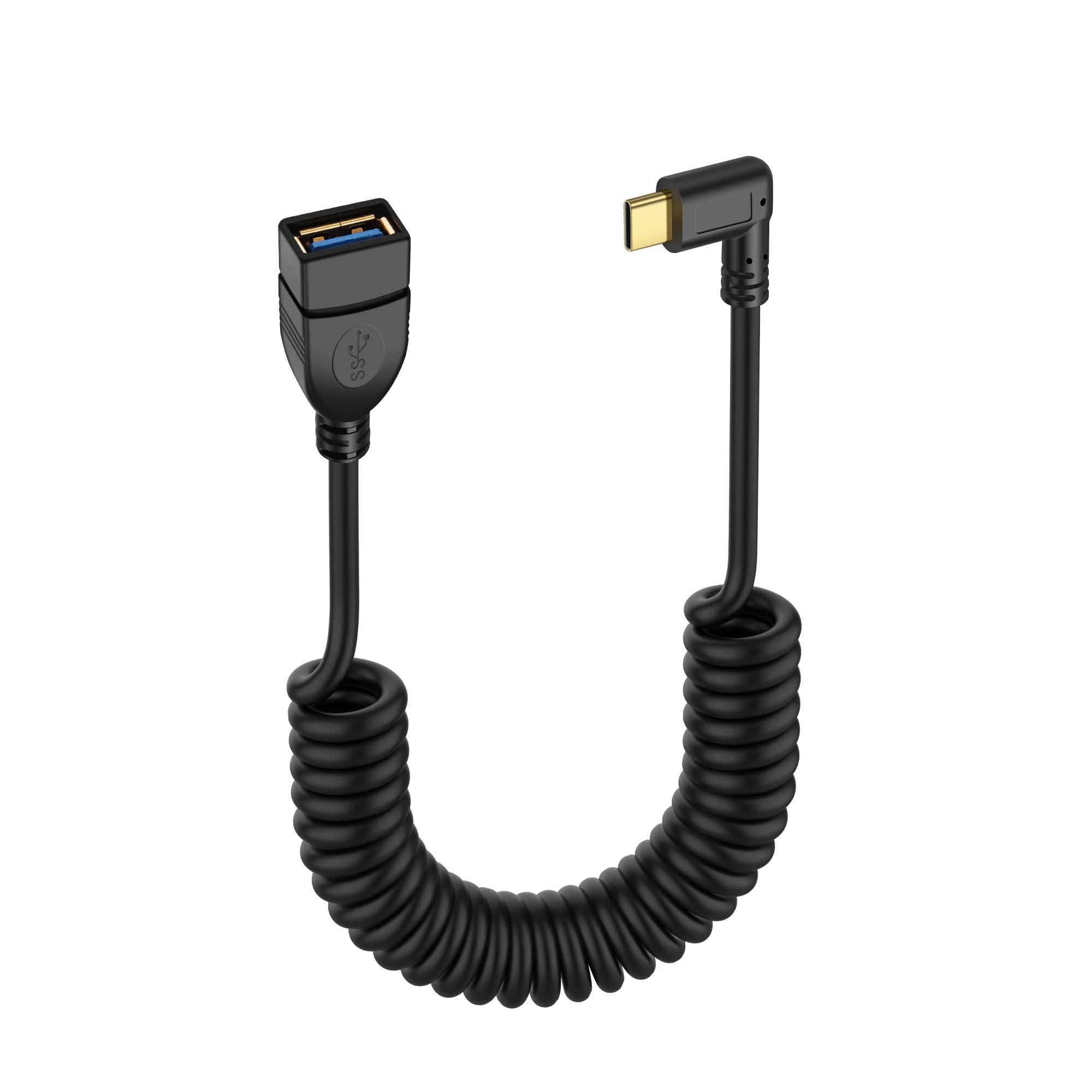 SinLoon USB Type C Coiled Cable 5Gbps Retractable 90 Degree USB3.0 Female to USB C Male Charging Cable and Data Transfer for Phone, Tablet, Other USB C Devices (F/R)