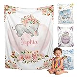 Ship Next Day, Personalized Baby Elephant Blanket for Boys Girls - Printed in USA,Super Soft Fleece Custom Baby Blanket with Name,Personalized Elephant Gifts for Baby Shower Kids Toddlers Newborn
