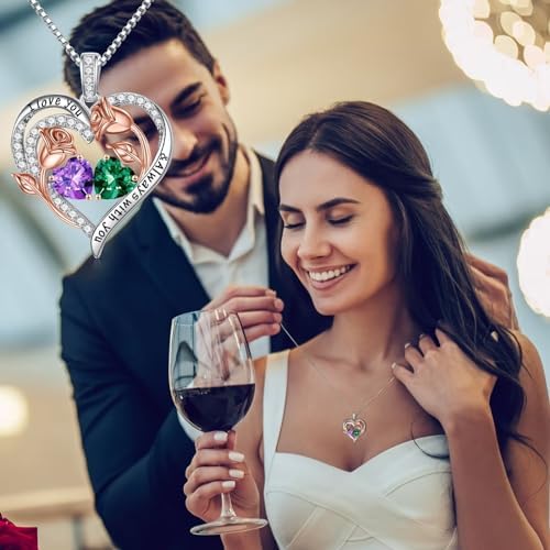 christmas gifts for wife rose heart birthstone necklace - worn look