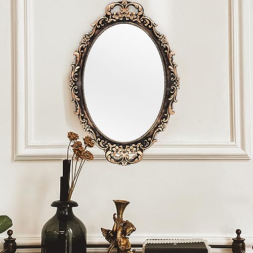 Tstarer Vintage Decorative Gold Framed Mirror, Wall Hanging Mirrors & Tabletop Tray for Bedroom Living Room Dresser Decor, Oval- 9.6" W x 14.3" L (Bronze) - Image 4