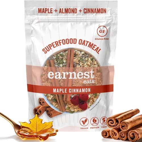 Earnest Eats Superfood - Avena de arce, almendra y canela, sin azúcar, vegano, sin gluten, paquete de 3