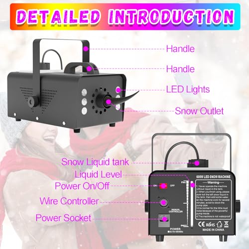 snow machine with led lights 600w remote control perfect for parties indoor christmas wedding stage effecta-600w
