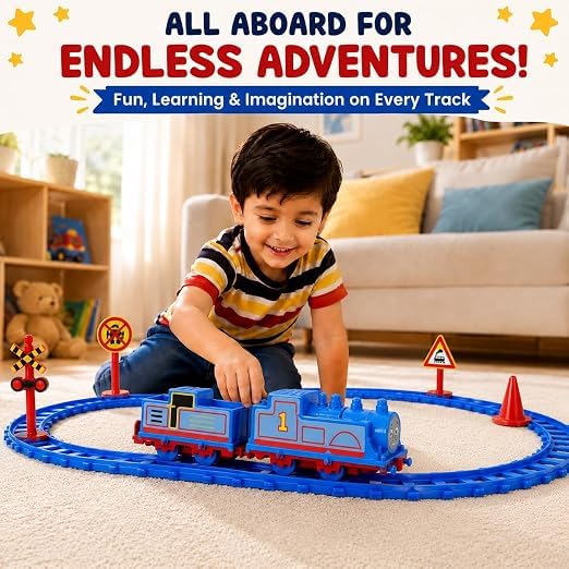 Image of Braintastic Play Train Set for Kids 3+ Years | Battery Operated Toy Train with Track | Colorful Railway Train Set for Boys & Girls | 14-Piece Train Track Toy