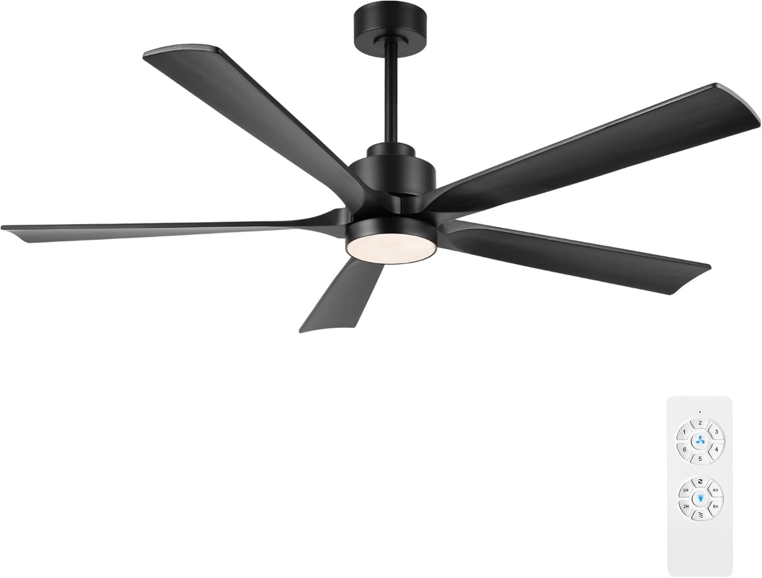 ELEHINSER 60" Modern Ceiling Fan with Lights and Remote Control, 5 Solid Wood Blades 6-Speed Noiseless Reversible DC Motor, Ceiling Fan for Bedroom Dinning Living Room, Black