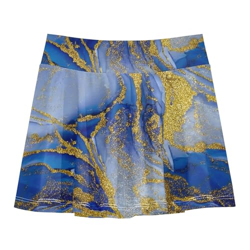 Joisal Girls' Shorts Athletic Skorts Kids Tennis Skirts Fun Cute Pleated Soft Blue Gold Marble Texture 3t