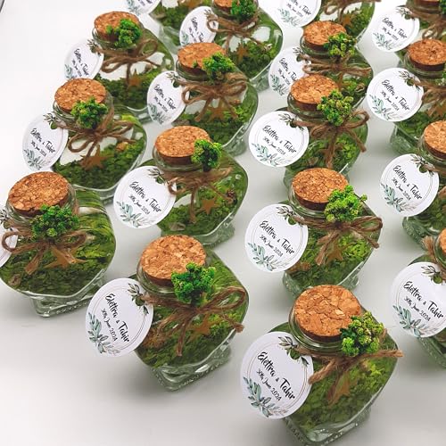 detalles boda para invitados, 20 velas en cristal personalizadas Detalles Comunion, Bautizo, Boda, Regalito Invitados, ideal como regalo recuerdos comunion con Merci, Gel Blanco Y Arena Verde