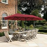 SUPERJARE 13FT Outdoor Umbrella for Patio, Double sided Pool Umbrellas with Fade Resistant Canopy, Large Table Umbrella for Deck, Market, Backyard - Burgundy(No Base)