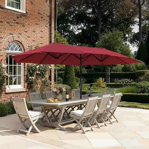 SUPERJARE 13FT Outdoor Umbrella for Patio, Double sided Pool Umbrellas with Fade Resistant Canopy, Large Table Umbrella for Deck, Market, Backyard - Burgundy(No Base)