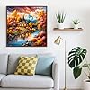 Fall Forest House Lake Diamond Painting Kits for Adults, 5D Diamond Art Kits for Adults Beginners, DIY Full Round Drill Diamond Dot Painting Gem Art Kits for Adult, Home Wall Decor 13.8x13.8 Inch #2