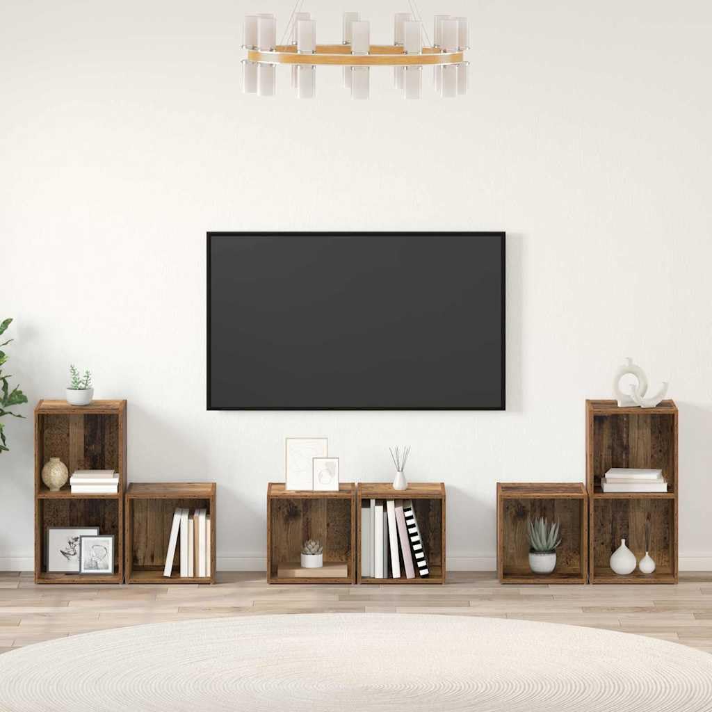 TV-Schrankset Wandmontiert, 6-teilig, Altholz Holzwerkstoff, Modernes Media Center für Wohnzimmer, Schlafzimmer