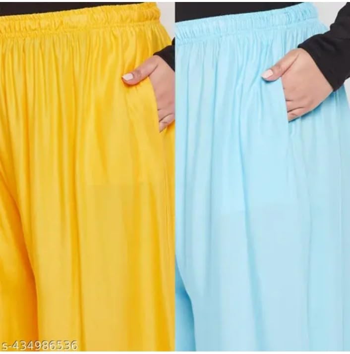 Image of Women's Jumbo Combo Palazzo | Extra Wide Leg Flared Ethnic Trousers | Pack of High Waist Relaxed Fit Palazzos for Women | Stylish Plain Solid Color Bottom Wear for Kurti & Tops | Jumbo Value Pack
