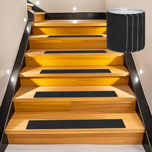 Image of M METERXITY 15-Pack Anti Slip Traction Tape 24 inch x 4 inch Best Grip Tape Grit Outdoor Non-Skid Tape High Traction Friction Abrasive Adhesive for Indoor /Outdoor Stairs Step [Black]