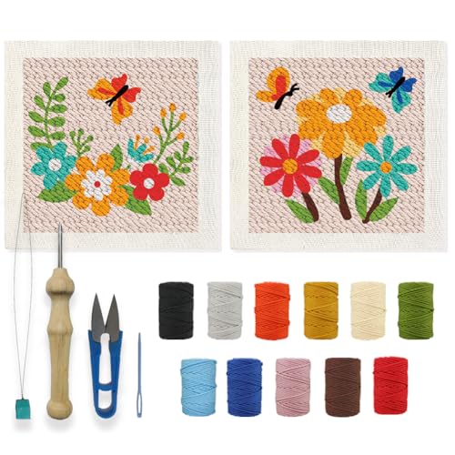 ACRNIGHEET 2Pcs Flowers Punch Needle Kits for Adults Beginners, Include Instructions, Punch Needle...