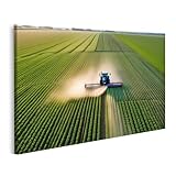 islandburner Prime Bild auf Leinwand EIN Blauer Traktor durchquert eindrucksvoll EIN üppiges, grünes Feld Kinderzimmer Landmaschinenhandel Bilder Wandbilder Poster