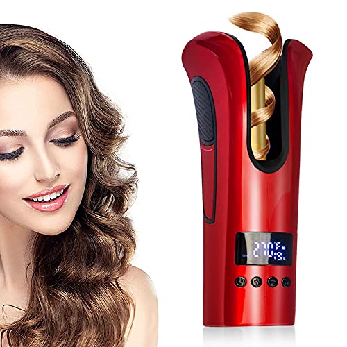 Automatic Hair Curler, Auto Rotating Curling Iron Tourmaline Ceramic Heater All-Around Anti-scalding 360°Rotatable Cord Intelligent Anti Tangle, 220°F -410°F Control, Red