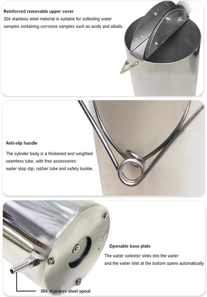 Water Sample Dipper Swing Sampler 304 Stainless Steel Adjustable Water Quality Sewage Sampler Sampling Bucket Collector River Lake Liquid Sample Dipper,0.5L
