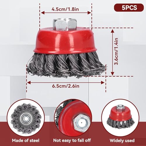 Image of 5PCS Steel Wire Wheels, Wire Cup Brush Twist Knot, M10 Screw Mounting Polishing Tool for Angle Grinder Rust Paint Removal