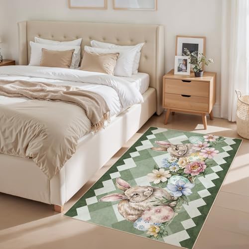 cotiled Area Rug for Living Room, Washable Non-Slip Large Area Rug, Indoor Floor Carpet Low Pile Soft Boho Farmhouse Rug for Bedroom Dining Room Green 3x5 — view 2