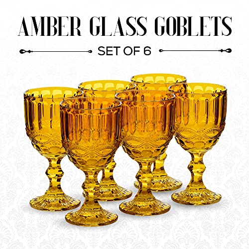 Elle Decor Set Of 6 Wine Glasses | Amber Colored Glassware Set | Colored Wine Glasses | Vintage Glassware Sets | Water Goblets For Party, Wedding, & Daily Use | Wine Glass - Set Of 6 (8.4 Oz) #TOP1