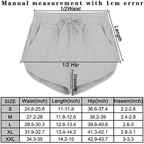 Uratot 2 Pack Xl Cotton Yoga Short Women Summer Running Gym Sports Waistband Shorts With Pockets, Black, Light Grey #TOP1